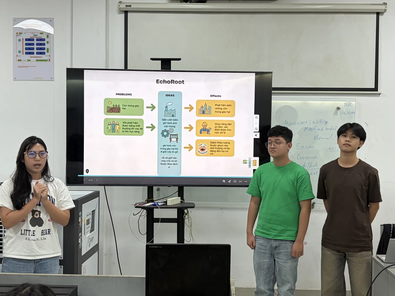 The team presenting their AI project in a classroom